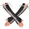 Fingerless Lace Up Gloves - Long Black Costume Elbow Arm Warmer Accessories with White Satin Laced Tie for Dress Up